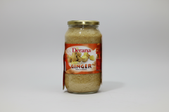 Jar of minced ginger with Derana label on a white background